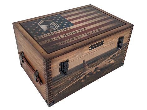 100 pound marked military wooden box trunk with metal bracing|custom dual military trunks.